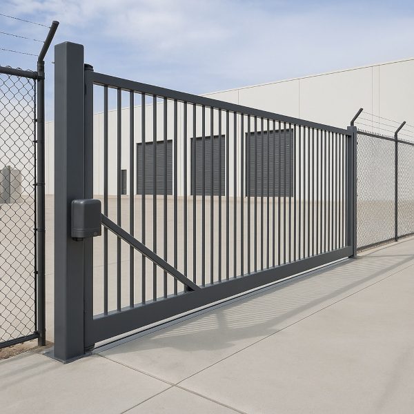 Commercial electric gate in Central Coast by Auto Gate Guys, installed at a secure industrial facility. Commercial electric gate in Central Coast by Auto Gate Guys, installed at a secure industrial facility.